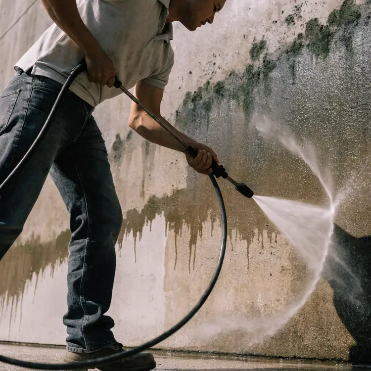 Pressure Washing Concrete Wall