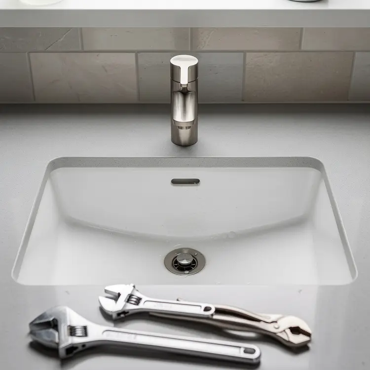 Bathroom Sink Plumbing with Wrenches