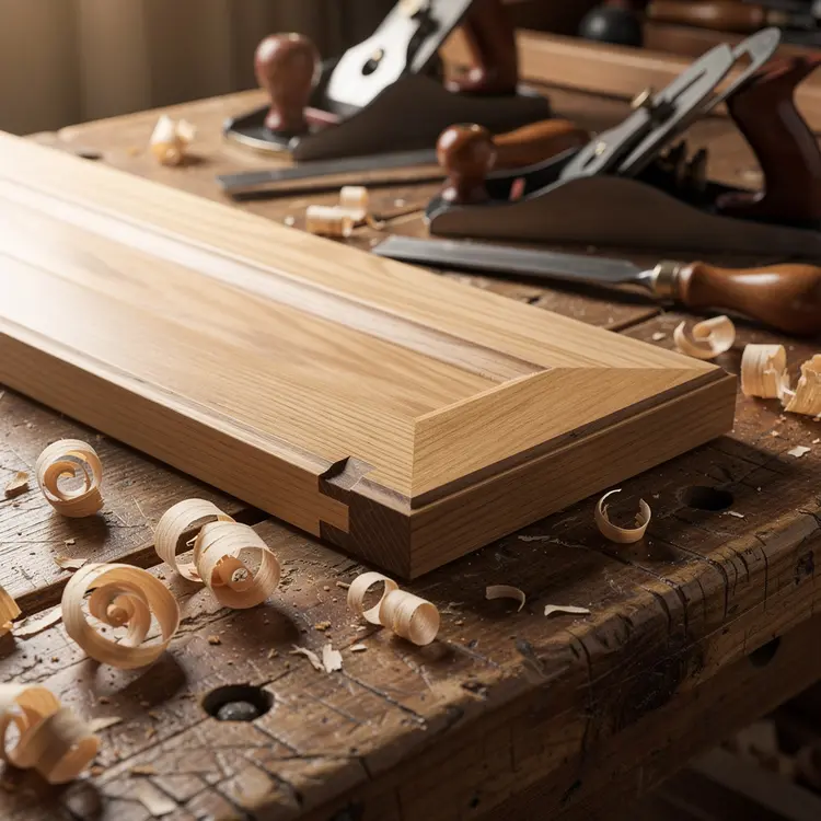Hardwood Cabinet Door Panel on Woodworking Bench