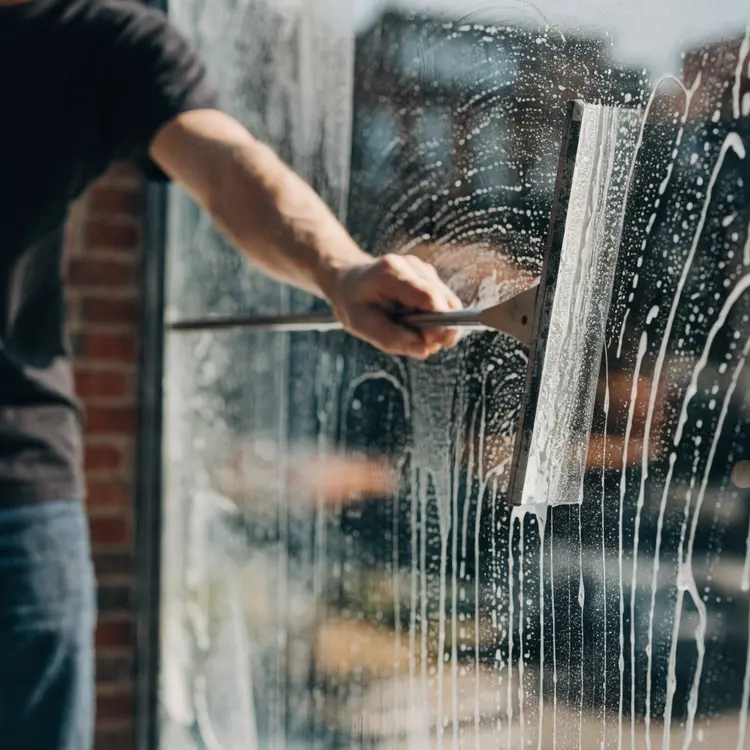 Window Washing with Squeegee