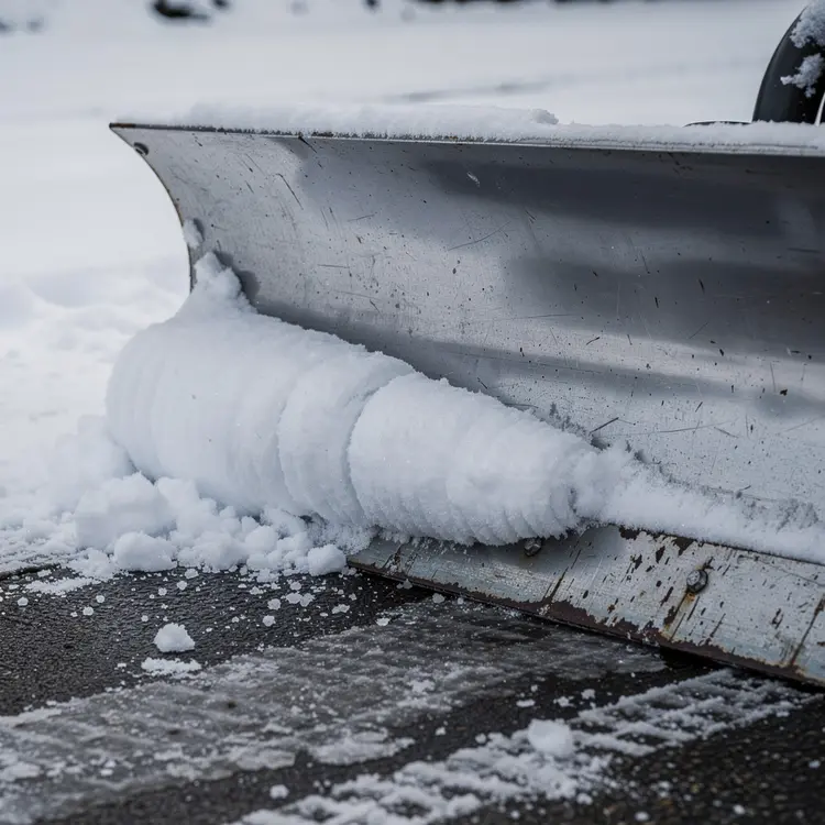 Snow Plow Blade Clearing Asphalt Driveway