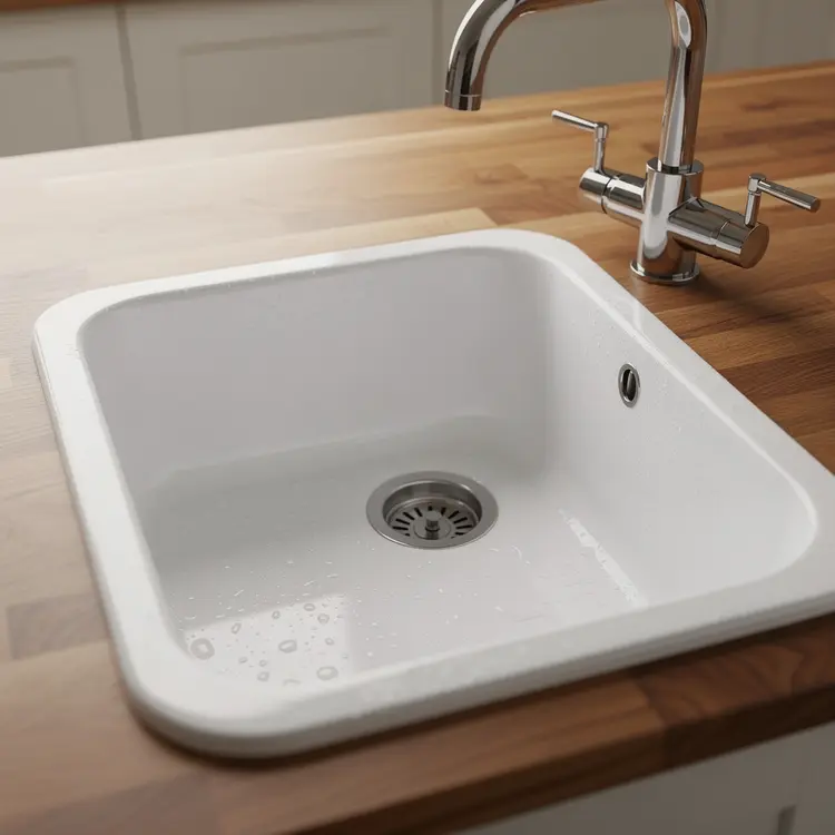 New White Undermount Kitchen Sink with Chrome Faucet