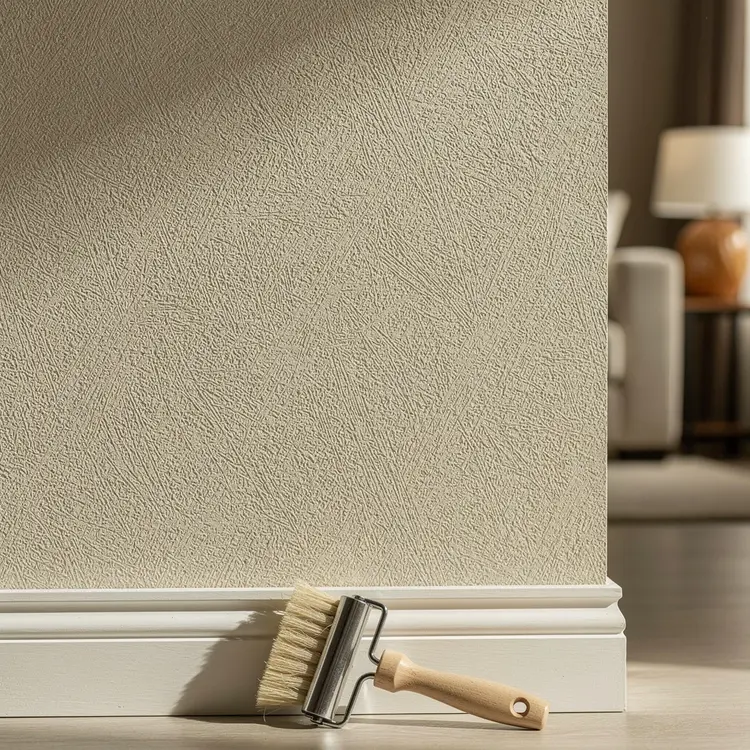Freshly Installed Textured Wallpaper with Tools
