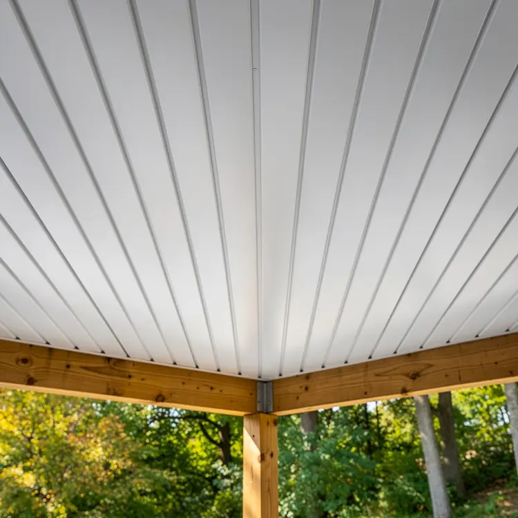 Under-Deck Ceiling System with White Aluminum Panels