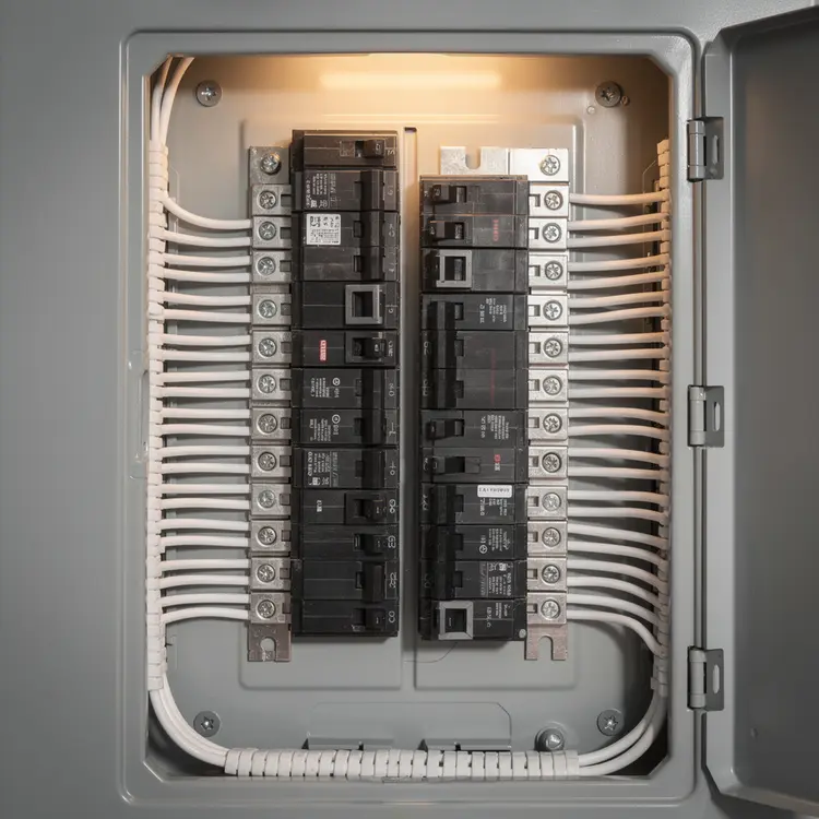 Residential Electrical Panel with Circuit Breakers