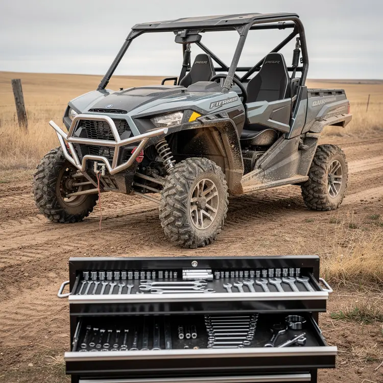 UTV Parked on Prairie with Mechanic's Tool Chest