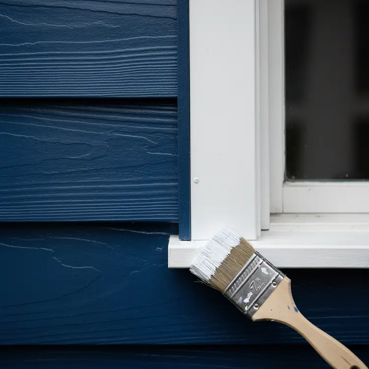 Exterior House Painting – Blue Siding & White Trim