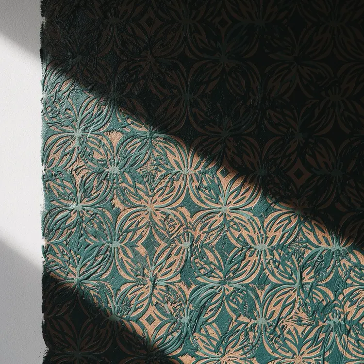 Decorative Wall Stenciling in Teal and Terracotta