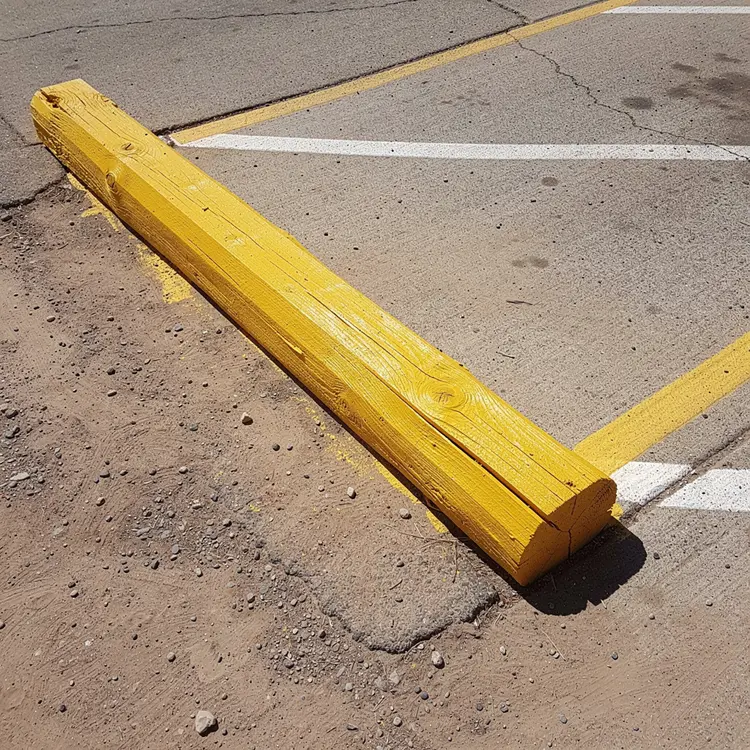 Yellow-Painted Parking Lot Timber Curb Stop