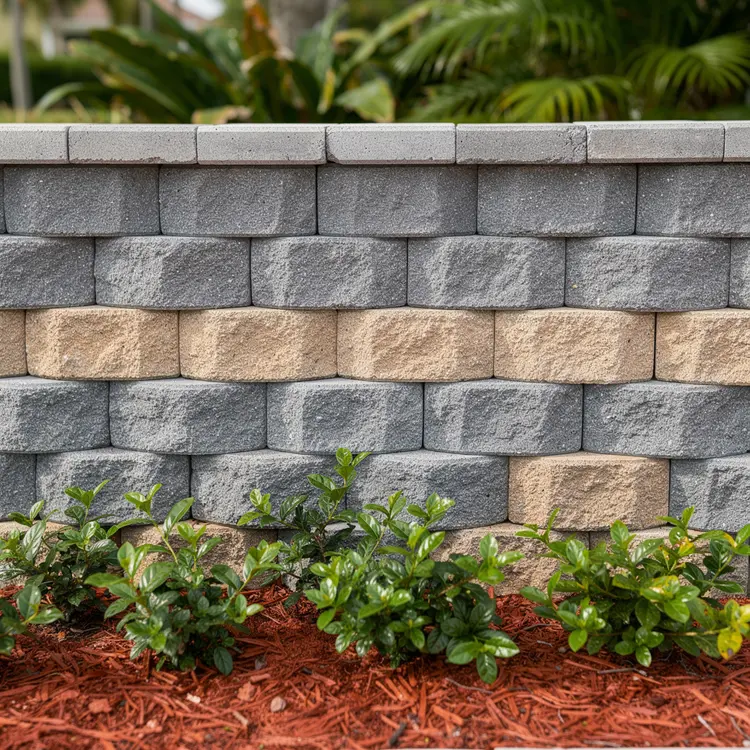Segmental Concrete Block Retaining Wall with Tropical Landscaping