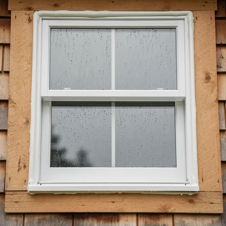 Freshly Installed Double-Hung Vinyl Window with Cedar Siding