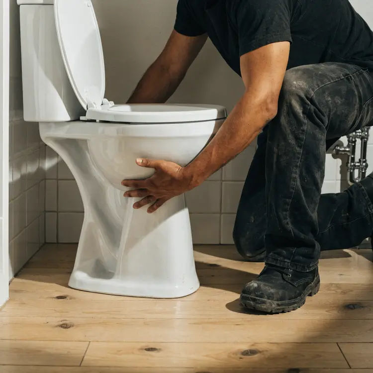Plumber Installing a Toilet
