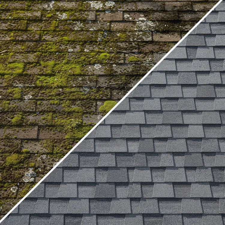 Roof Moss & Algae Cleaning Before and After