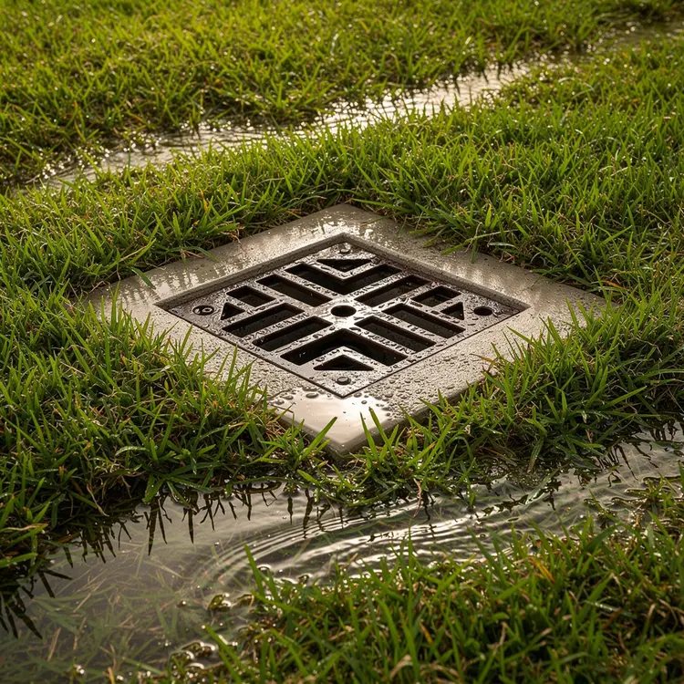Catch Basin Drainage in Tropical Lawn