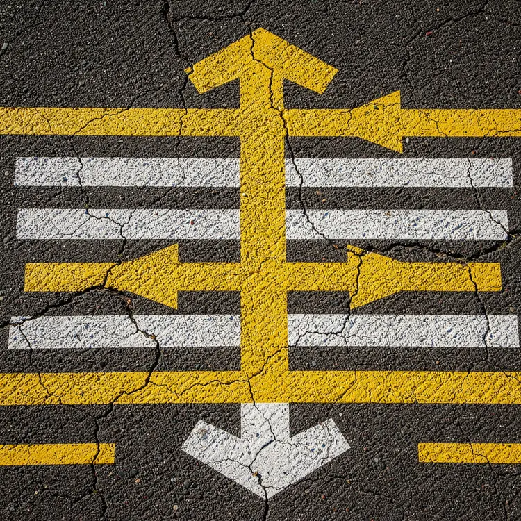 Freshly Painted Pavement Markings on Asphalt
