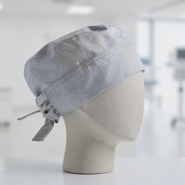 Grey Floral Scrub Cap on Mannequin