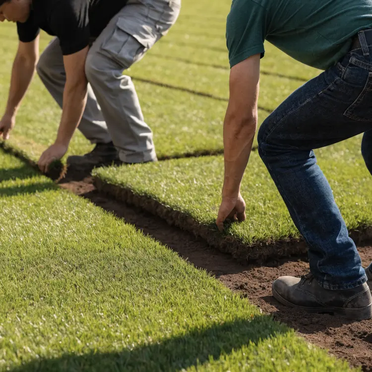 Sod Installation Crew Laying Turf