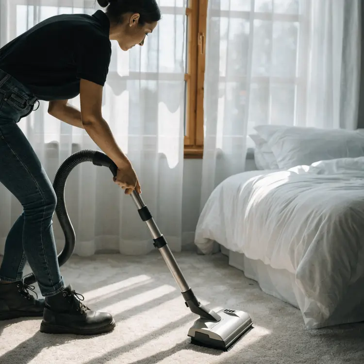 Carpet Vacuuming in Residential Bedroom