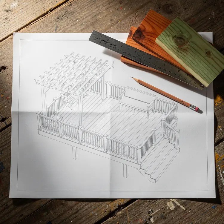 Deck Design Blueprint with Wood Samples
