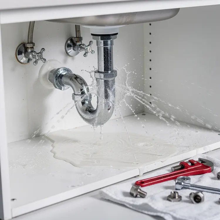 Burst Pipe Under Sink — Plumbing Emergency
