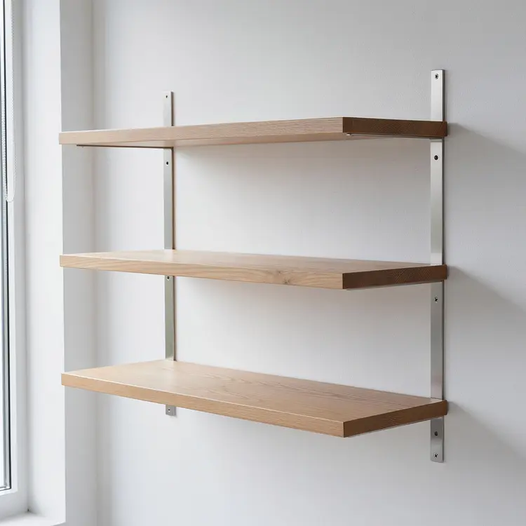 Wall-Mounted Wooden Shelving Installation