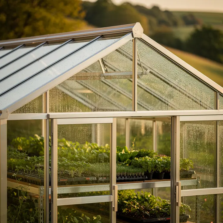 Custom Glass Greenhouse with Lush Plants