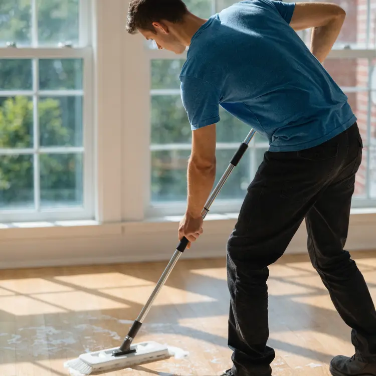 Man Mopping or Refinishing Hardwood Floor