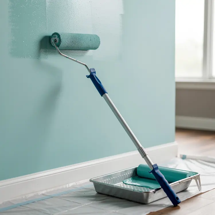 Interior Wall Painting with Roller and Tray