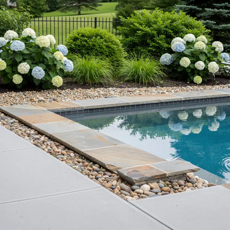 Backyard In-Ground Pool with Flagstone Coping and Landscaping