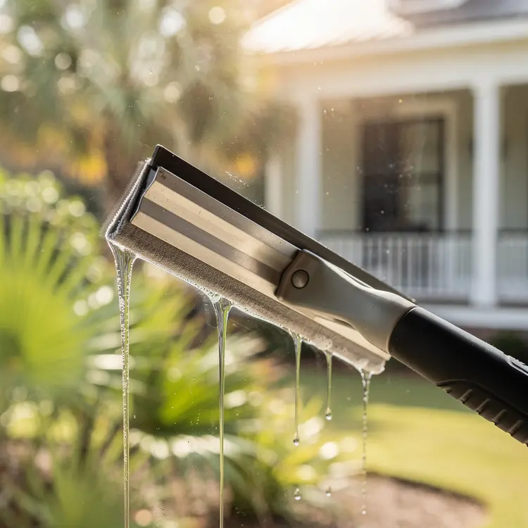 Professional Window Washing with Squeegee