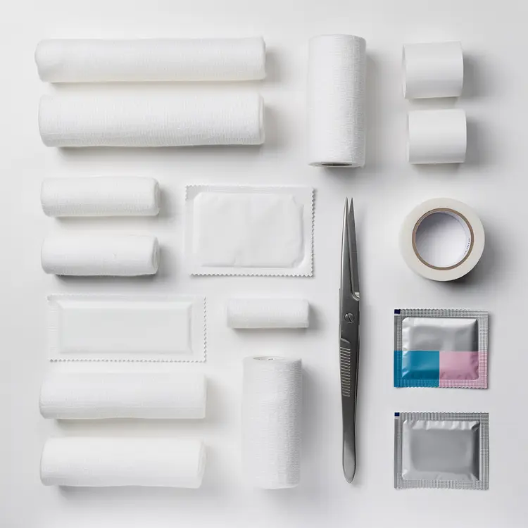 First Aid and Wound Care Supplies Flat Lay