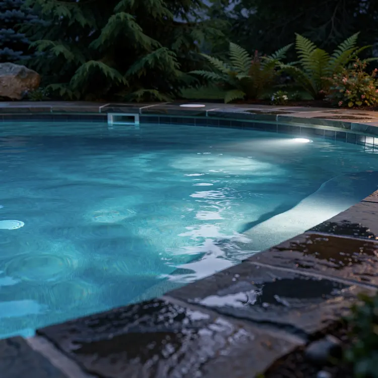 Illuminated In-Ground Pool at Dusk