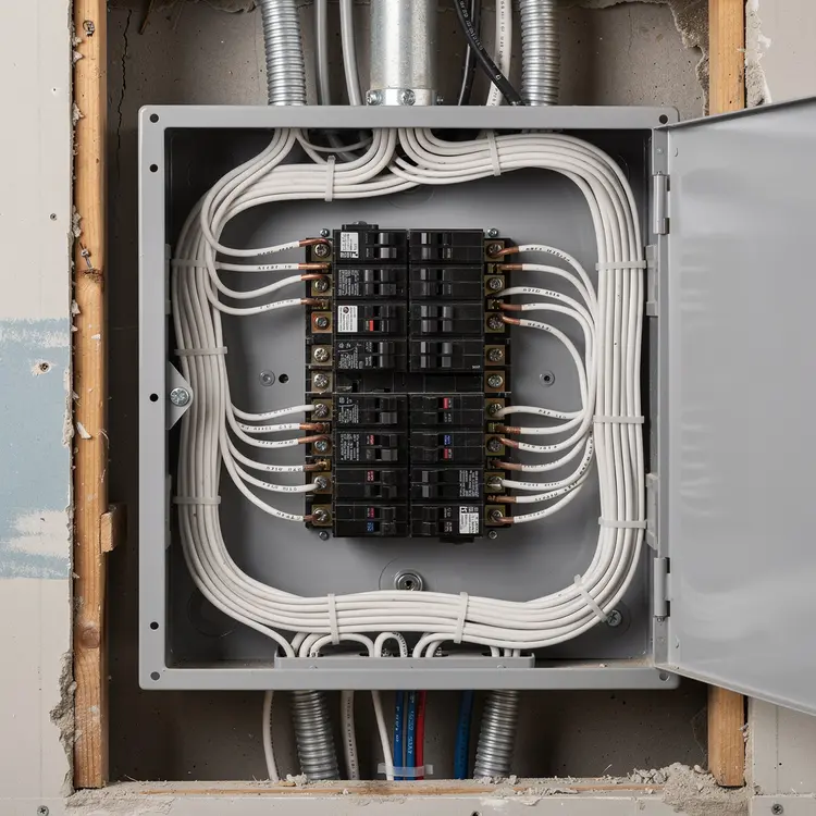 Residential Electrical Panel with Circuit Breakers