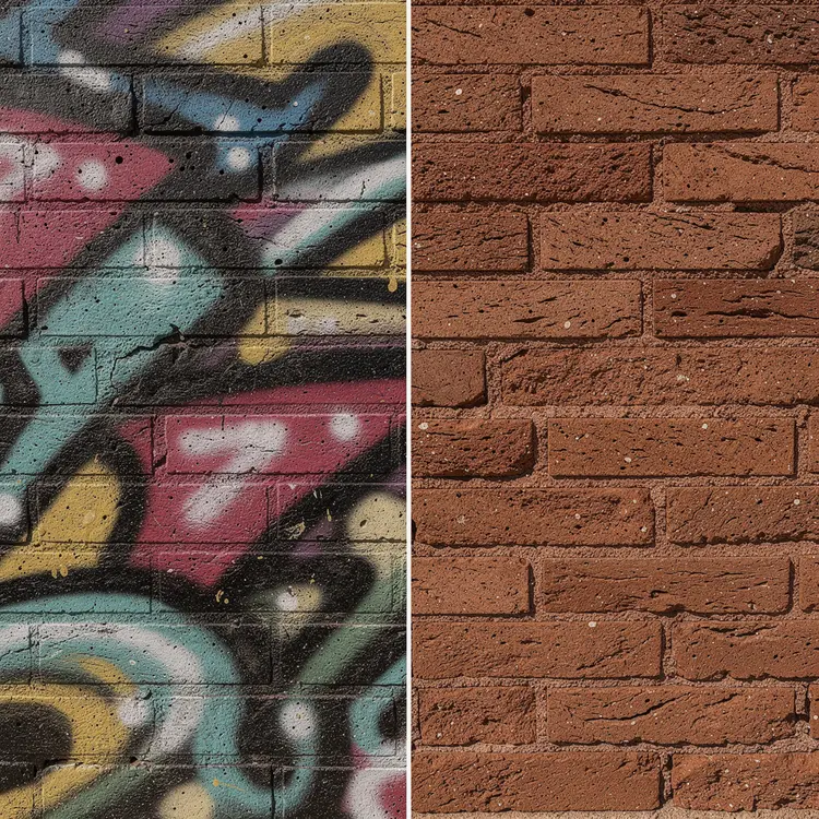 Graffiti Removal Before and After on Brick Wall