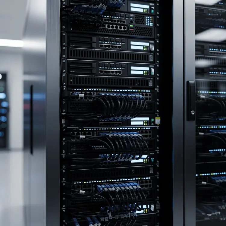Data Center Server Rack with Network Cabling
