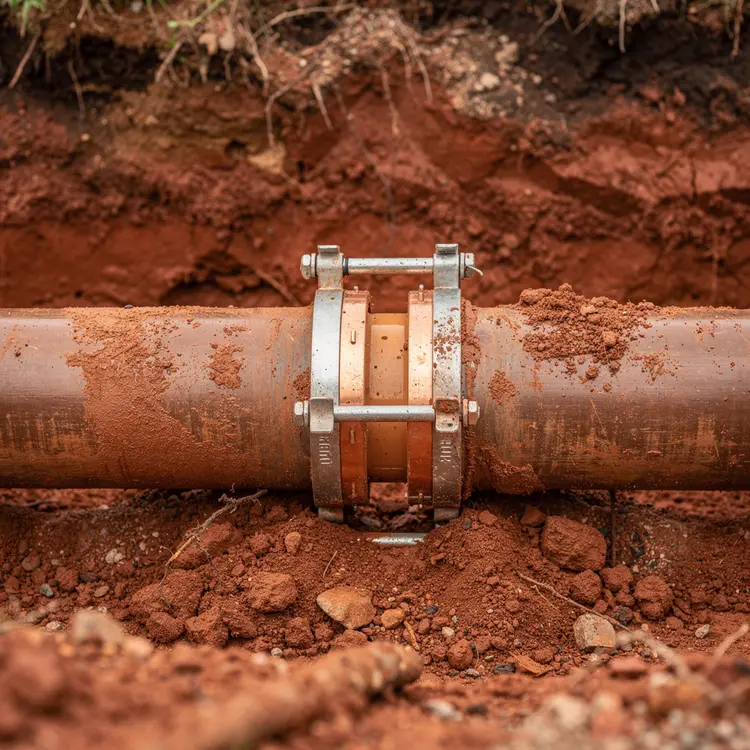 Underground Water Main Pipe Repair with Coupling Clamp