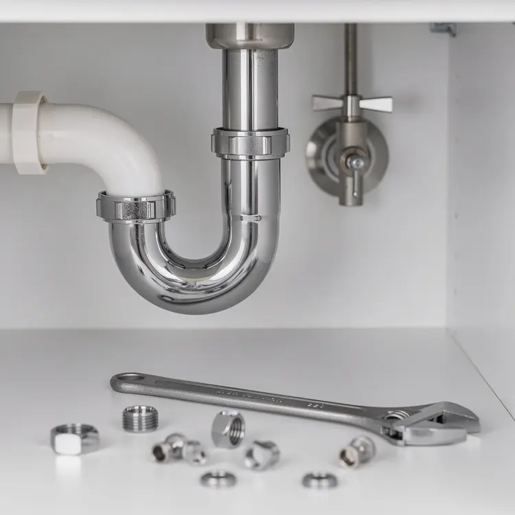 Under-Sink Plumbing with P-Trap and Fittings