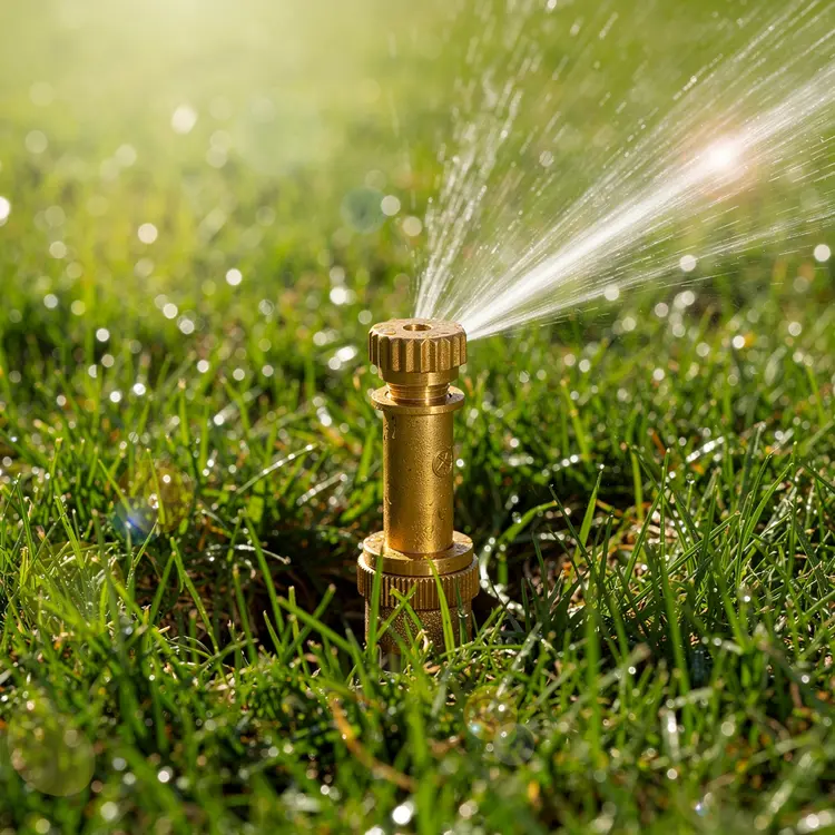 Brass Sprinkler Head Watering Green Lawn
