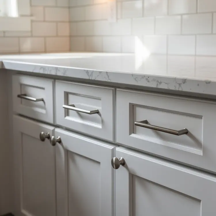 Custom White Kitchen Cabinets with Quartz Countertop
