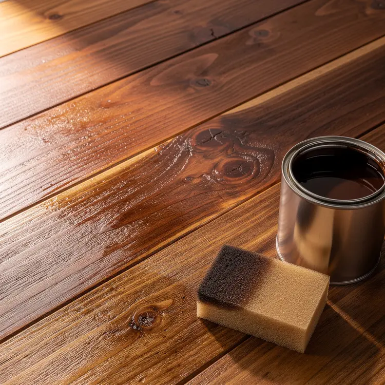 Wood Staining with Foam Applicator and Open Stain Can