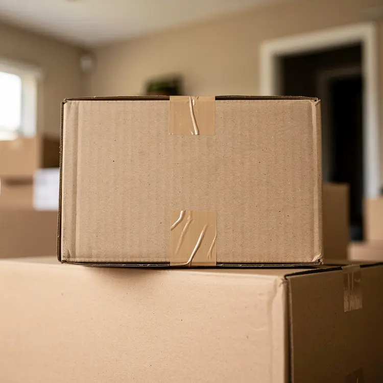 Stacked Moving Boxes in Empty Home