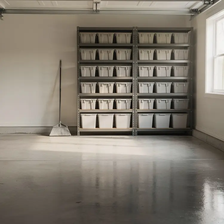 Organized Residential Garage with Storage Shelving