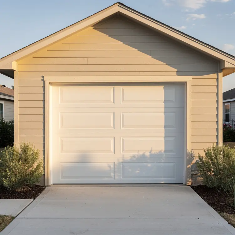 Detached Residential Garage with White Sectional Door