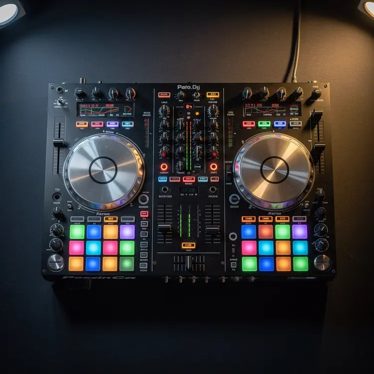 Professional DJ Controller with Colorful Pads and Jog Wheels