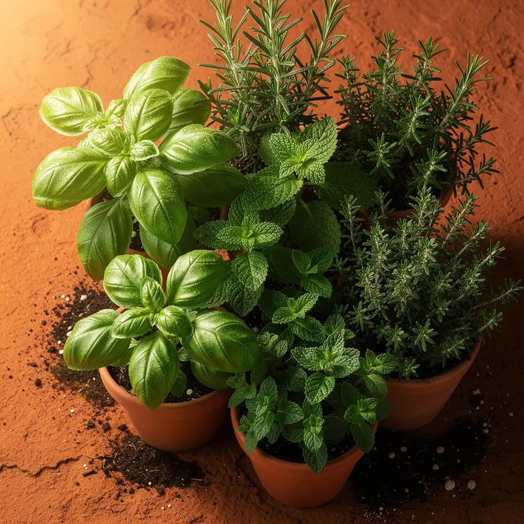Potted Herb Garden in Terracotta Pots