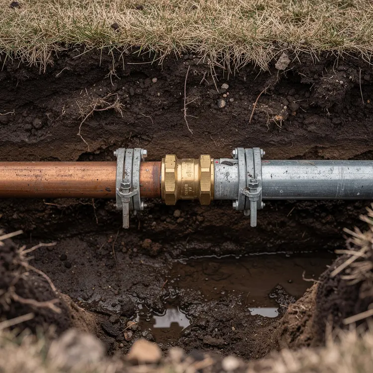 Underground Water Main Pipe Repair with Brass Compression Coupling