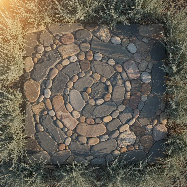 Decorative Stone Spiral Garden Mosaic Pathway