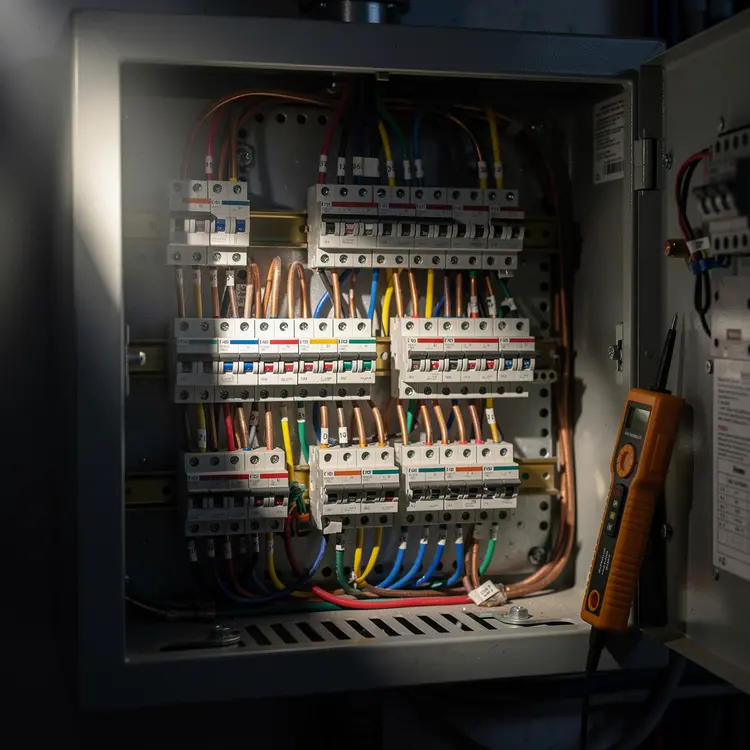 Residential Electrical Panel with Circuit Breakers