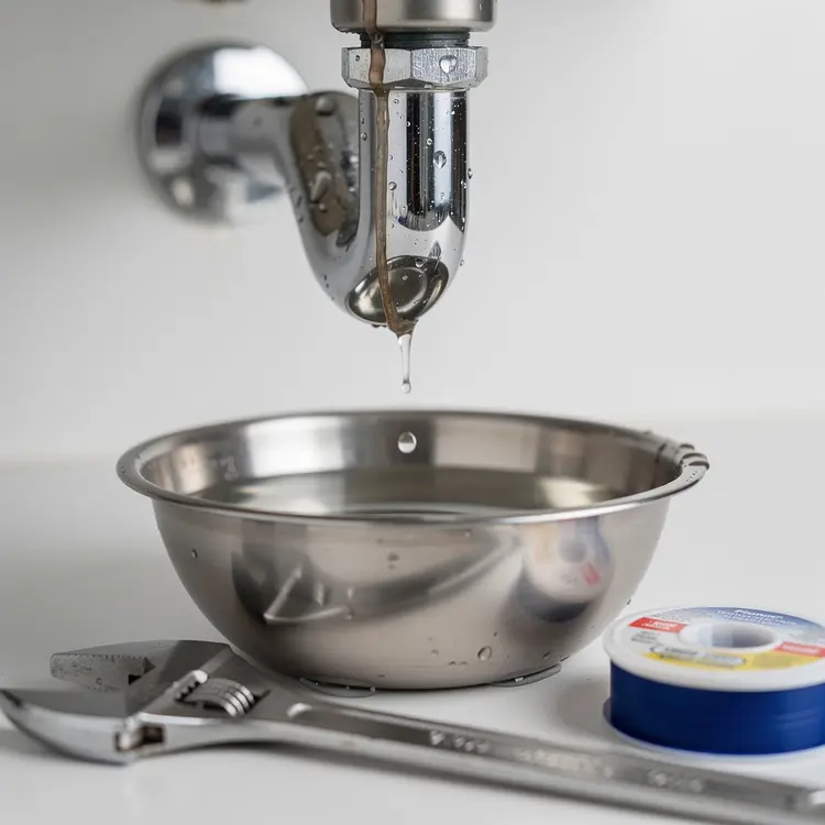 Leaking Sink Pipe with Plumbing Tools