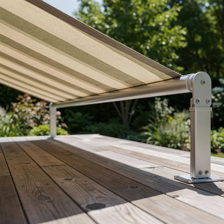 Retractable Awning Over Wooden Deck Patio